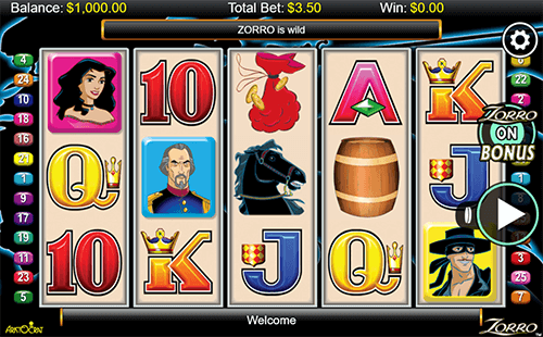 Aristocrat's slot game “Zorro™” has 25 pay lines and 5x4 reel layout