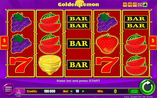 The Belatra games slot game “Golden Lemons” has a 3x5 layout and 5 pay lines