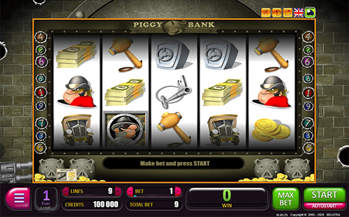The “Piggy Bank” slot from Belatra games has a wild symbol, three mini bonus games and risk games