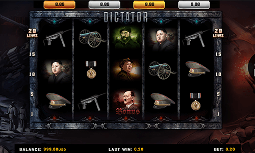 The “Dictator” slot game by Betsense features a 3x5 reel layout and 20 paylines