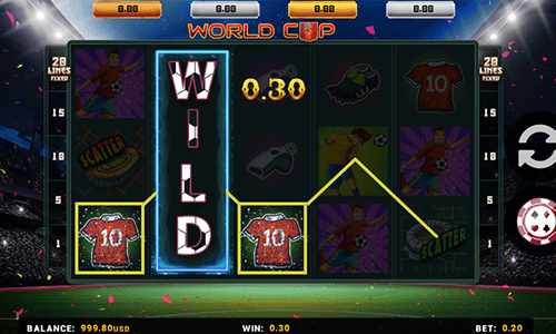 “World Cup” is a 3x5 soccer-themed slot by Betsense with 20 fixed paylines
