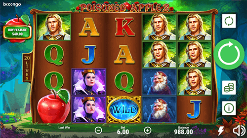 The Booongo slot “Poisoned Apple 2” offers a “buy free spins” feature
