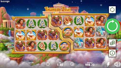 “Thunder Zeus” is an Olympian theme Booongo video slot with 18 win lines
