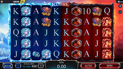 “Ice and Fire” is a DreamTech slot with a dual 5x5 reel layout
