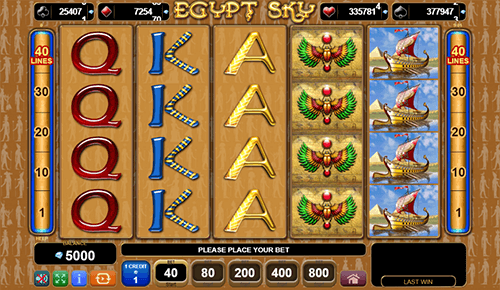 The “Egypt Sky” is a 4x5 reel slot game from EGT with 40 pay lines