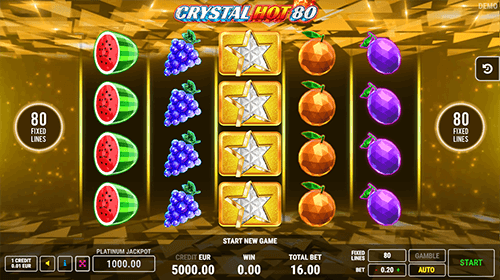 “Crystal Hot” slot by FAZI has a 4x5 reel layout and 80 fixed pay lines