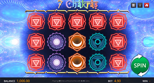 The “Seven Chakras” slot by Genii has a 3x5 reel grid with 49 fixed paylines