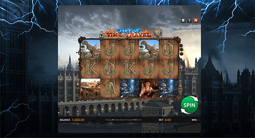 “Tales of Time Travel” is a Genii slot with 40 fixed paylines and 3x5 layout