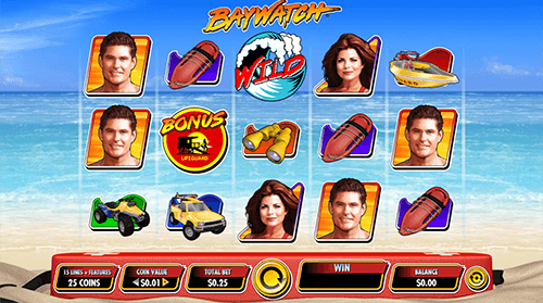 The IGT game “Baywatch” is a 3x5 reel layout slot with 15 pay lines