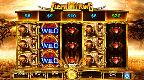 The “Elephant King” slot by IGT has a 3x5 reel layout and 40 paylines