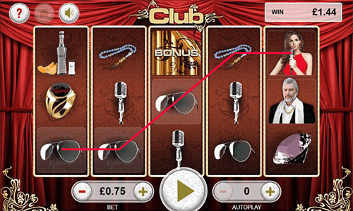 The “Club” slot by Leander Games has a 3x5 reel layout and 25 pay lines