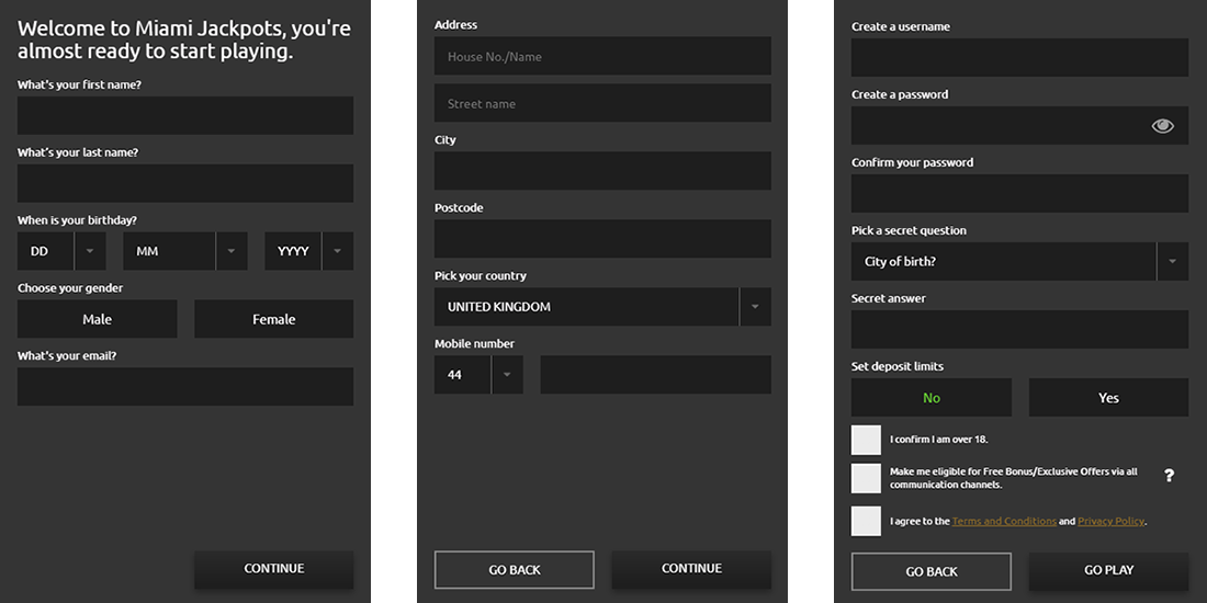 Create your Miami Jackpots casino account in three easy steps