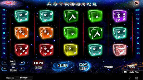 “Astrodice” is a NeoGames slot with 20 flexible pay lines