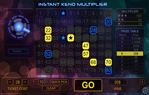 “Instant Keno Multiplier” is a game by NeoGames with x10 multiplier