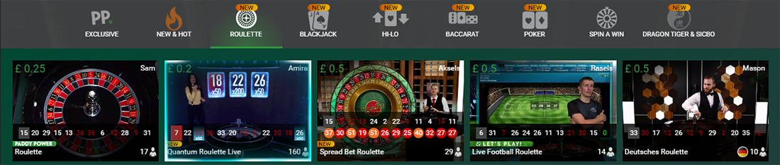 Paddy Power has nine live casino games categories.