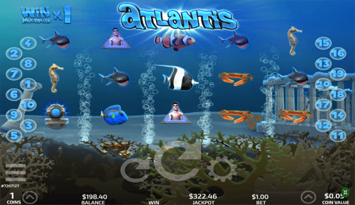 “Atlantis” is a Parlay Games 5x3 slot with 20 fixed pay lines