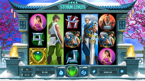 The “Storm Lords” slot by RTG has a 5x3 reel pattern and 50 paylines