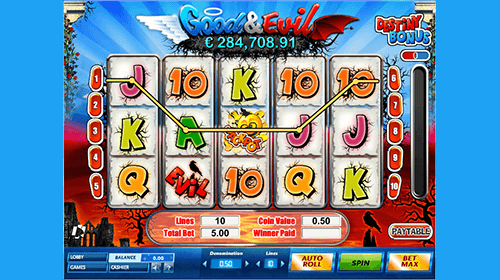 “Good and Evil” is a slot by SkillOnNet with a classic 5x3 layout