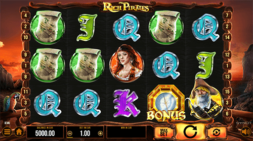 “Rich Pirates” by SYNOT Games has a 5x3 reel layout and 15 fixed pay lines