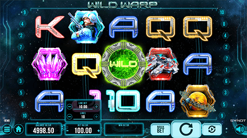 The “Wild Warp” slot by SYNOT Games features a 5x3 reel layout and 10 pay lines