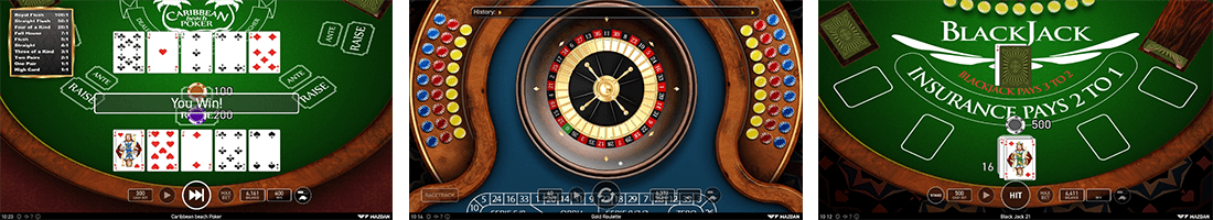 Wazdan table games - Blackjack, Gold Roulette and Caribbean Beach Poker